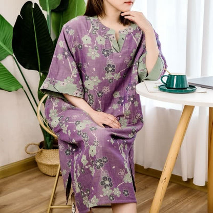 Plum Blossom V-neck Soft Cotton Nightdress