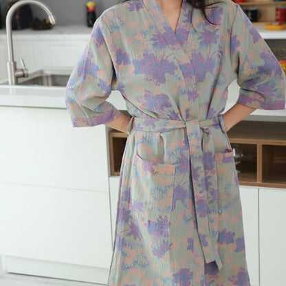 Cotton Gauze Floral Kimono Spa & Bath Robes