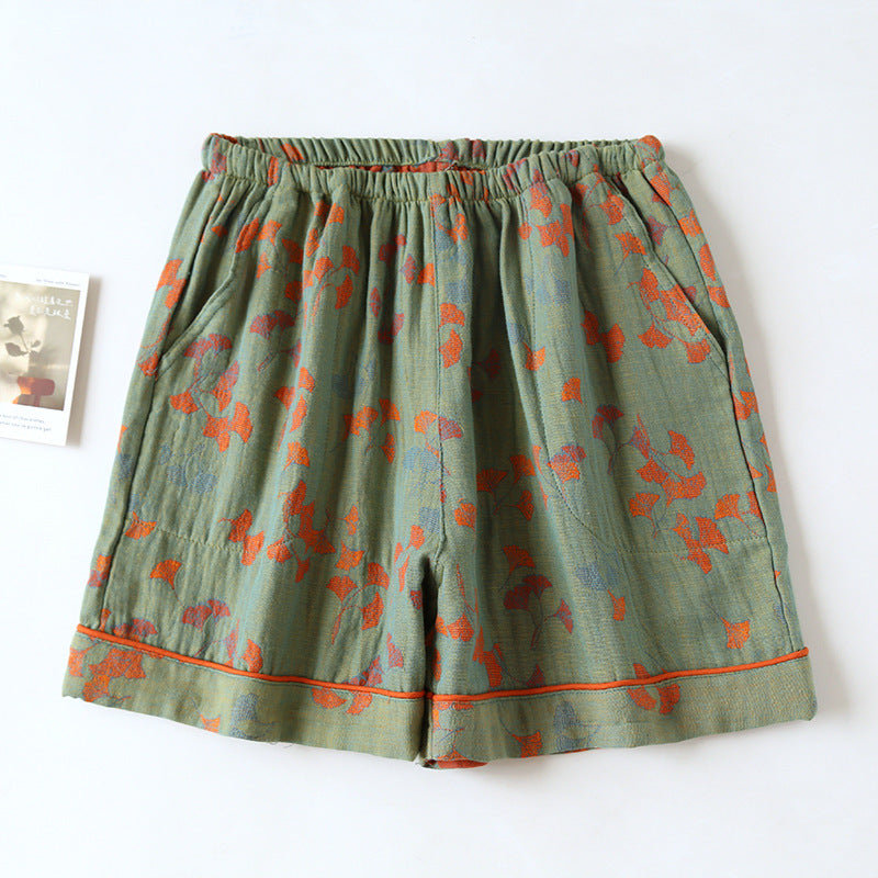 Ginkgo Leaf Cotton Gauze Pajama Shorts