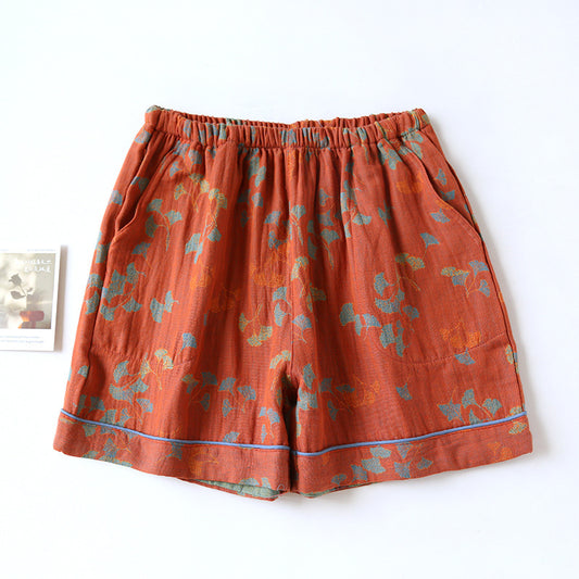 Ginkgo Leaf Cotton Gauze Pajama Shorts