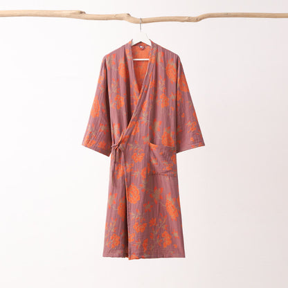 Flower Jacquard Cotton V-Neck Bathrobe Pajama