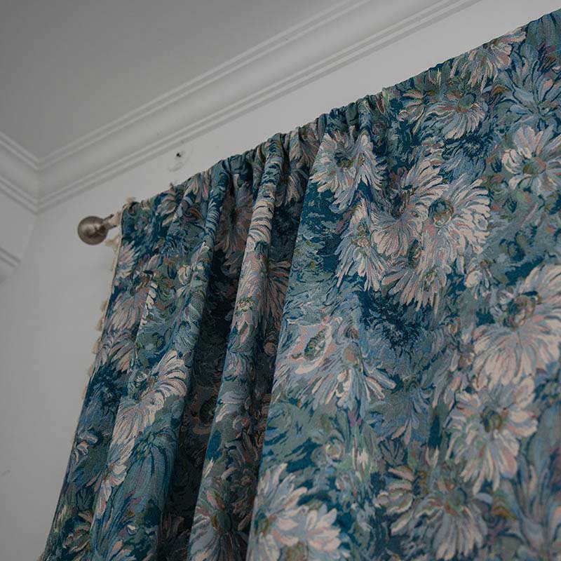 Flower Oil Painting Style Tassel Curtain