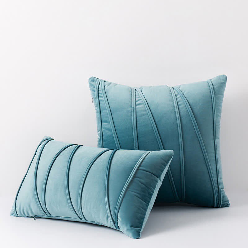 Stripe Pattern Soft Velvet Decorative Pillowcase - Water Green - 50cm x 50cm - image 14