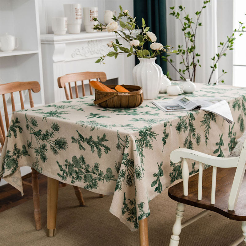 Pine Bird Cotton Linen Tablecloth