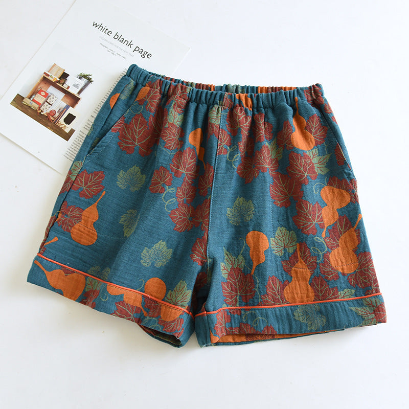 Double Layers Cotton Gauze Gourd Pajama Shorts