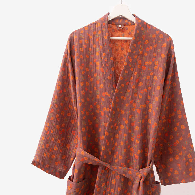 Double Layers Gauze Floral Lightweight Bathrobe