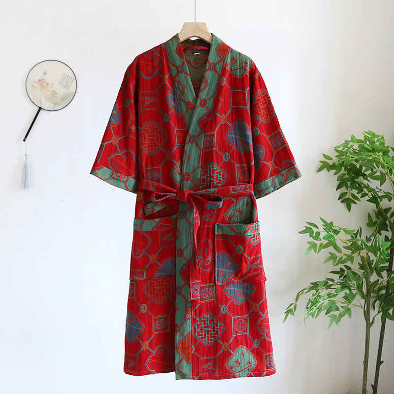 Retro Style Cotton Gauze Loose Bathrobe Pajama