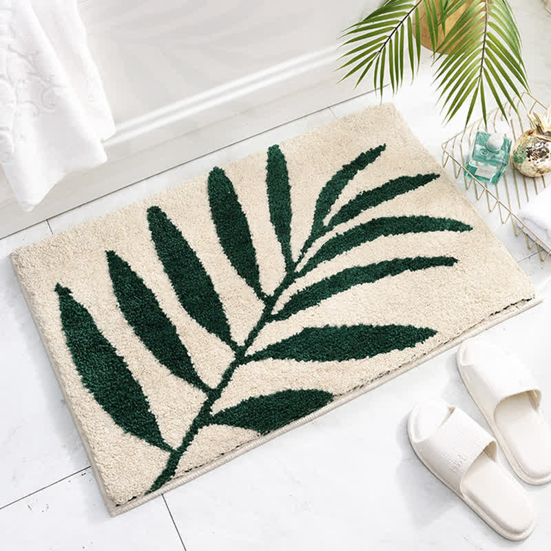 Ownkoti Green Leaf Print Soft Non-Slip Floor Rug