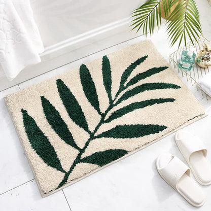 Ownkoti Green Leaf Print Soft Non-Slip Floor Rug