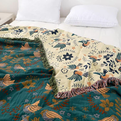 Ownkoti Boho Breathable Flower Bird Reversible Quilt