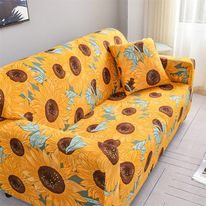 Elastic Stretchable Rural Sunflower Couch Cover