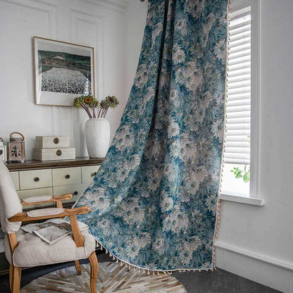 Flower Oil Painting Style Tassel Curtain