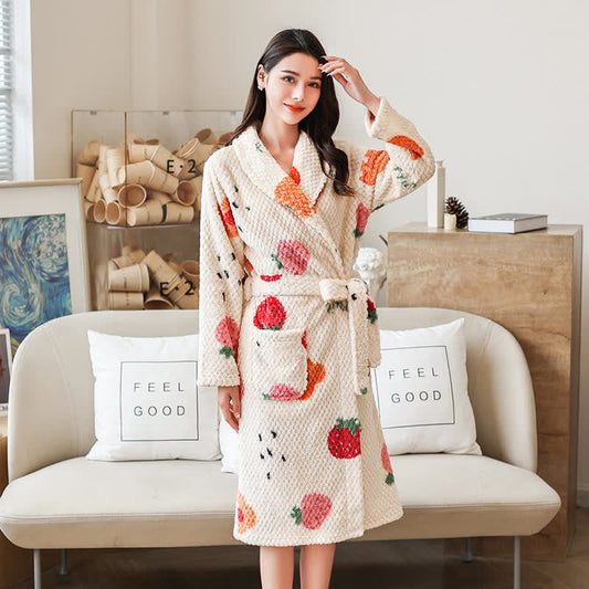 Ownkoti Fruit Print Breathable Bathrobe with Belt