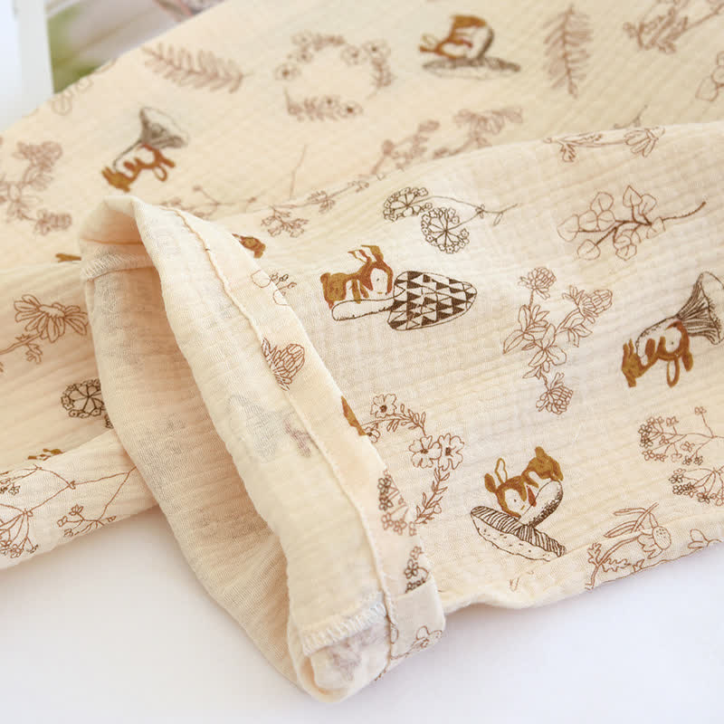 Cute Squirrel Cotton Lapel Nightwear Set