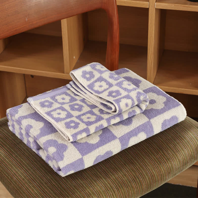 Plaid Flower Breathable Cotton Towel