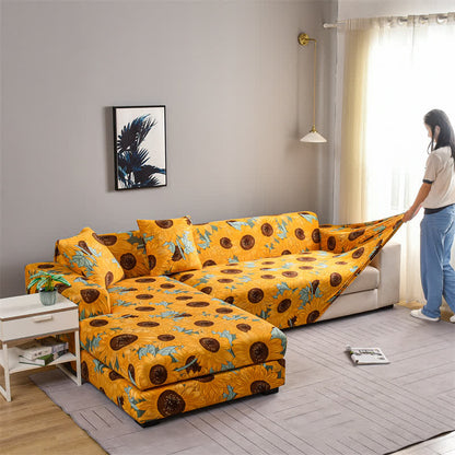 Elastic Stretchable Rural Sunflower Couch Cover