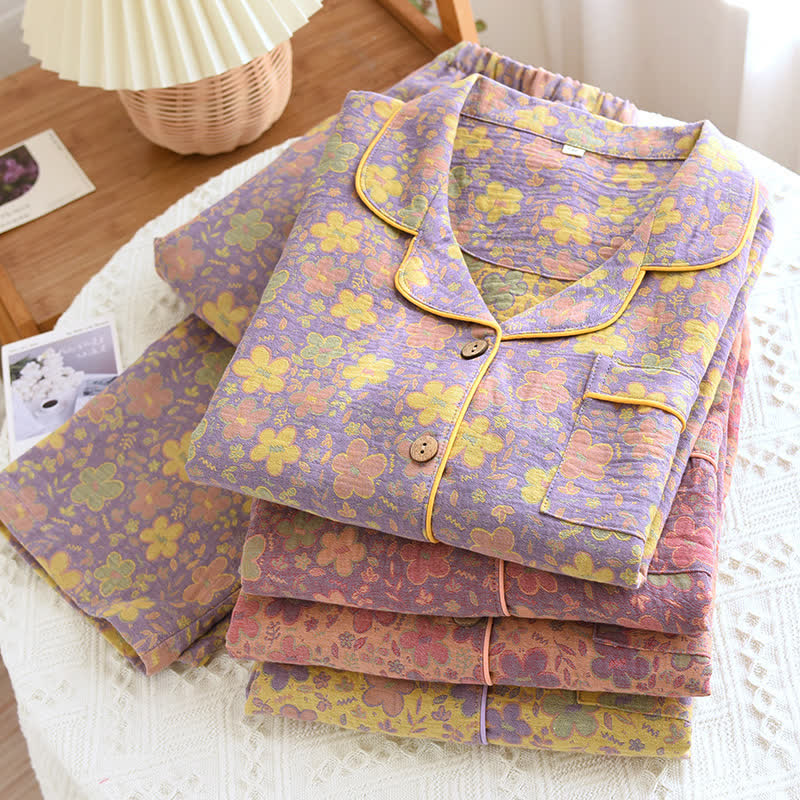 Vivid Flower Breathable Cotton Pajama Set