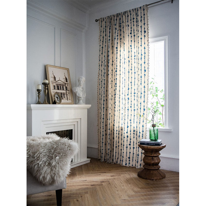 Blue ECG Pattern Cotton Linen Curtain