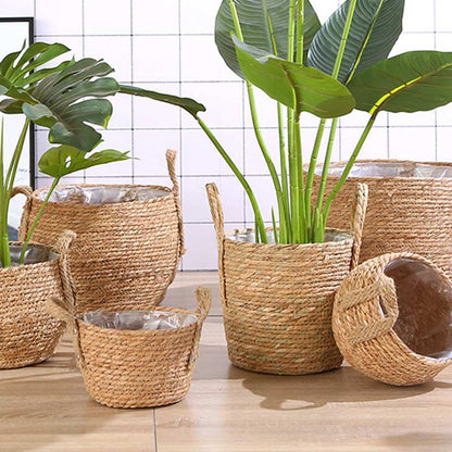 Ownkoti Woven Seagrass Belly Basket Storage Plant Pot Basket (2PCS)