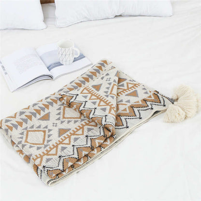 Ownkoti Cozy Shape Pattern Tassel Knitted Blanket