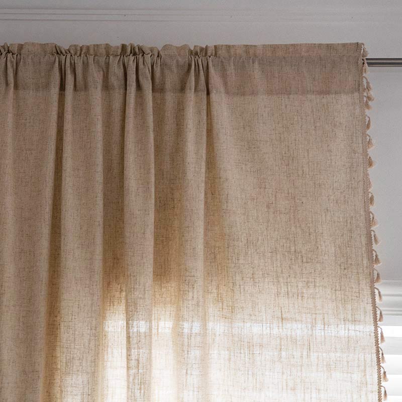 Boho Tassel Beige Light Filtering Curtain