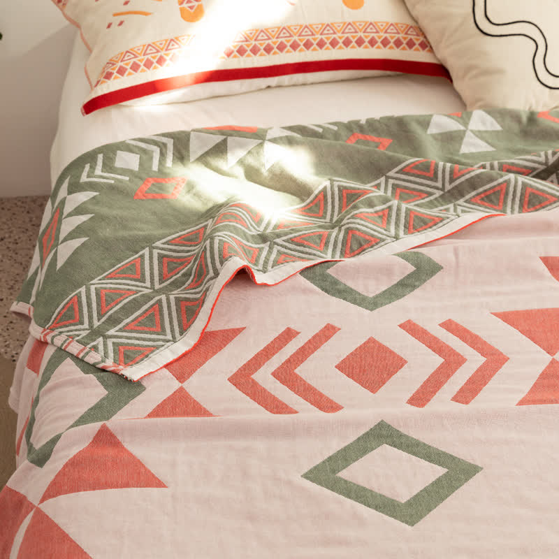 Geometric Triangle Cotton Gauze Summer Quilt