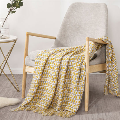 Ownkoti Knitted Sofa Blanket Couch Blanket With Tassels