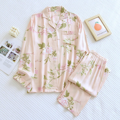 Floral Satin Cotton Lapel Pajama Set