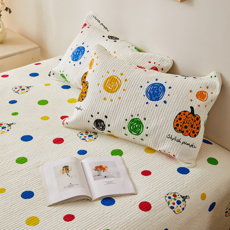 Quilted Polka Dot Pumpkin Cotton Bedding