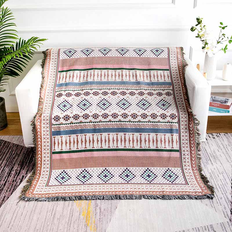 Ownkoti Bohemian Reversible Colorful Print Tassel Blanket