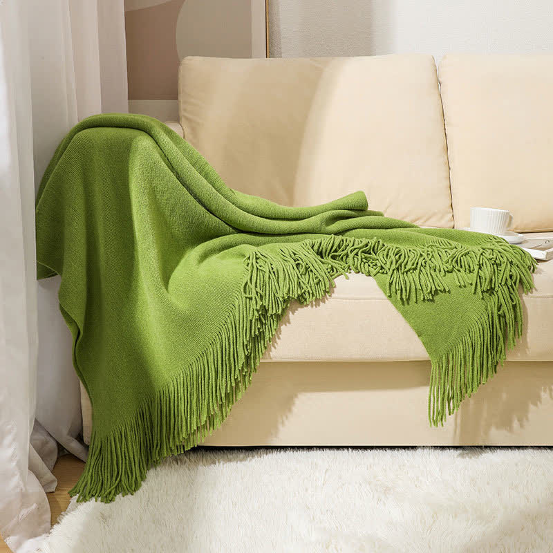 Simple Solid Color Tassel Throw Blanket