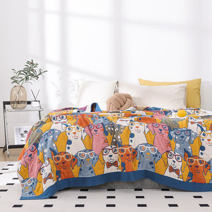 Cute Dog Cotton Gauze Breathable Quilt