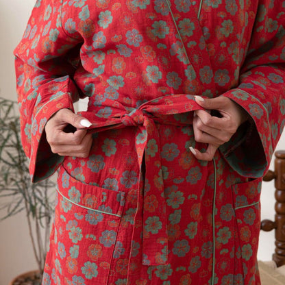 Plum Bossom Cotton Bathrobe With Tie