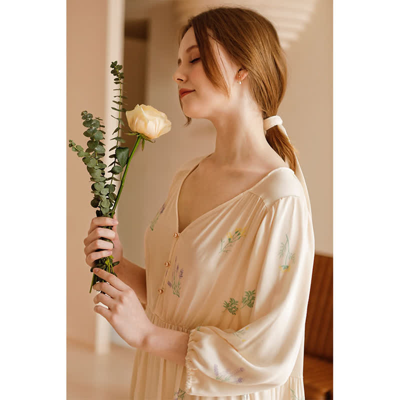 Cute Rural Style Comfy Satin Nightdress