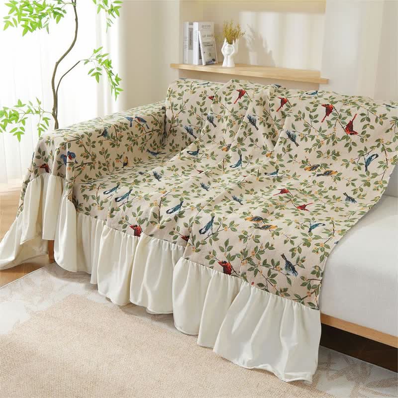 Rural Style Bird & Floral Soft Sofa Cover