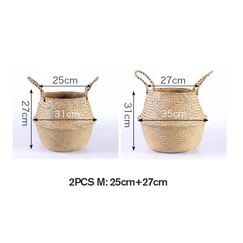 Ownkoti Woven Seagrass Belly Basket Storage Plant Pot Basket (2PCS)