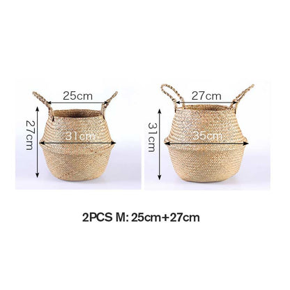 Ownkoti Woven Seagrass Belly Basket Storage Plant Pot Basket (2PCS)