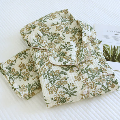 Vivid Leaf Cotton Lapel Pajama Set