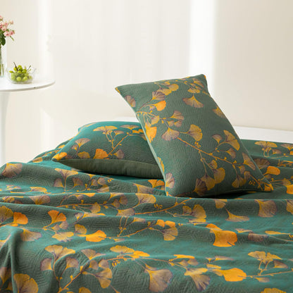 Ginkgo Leaf Jacquard Cotton Reversible Quilt