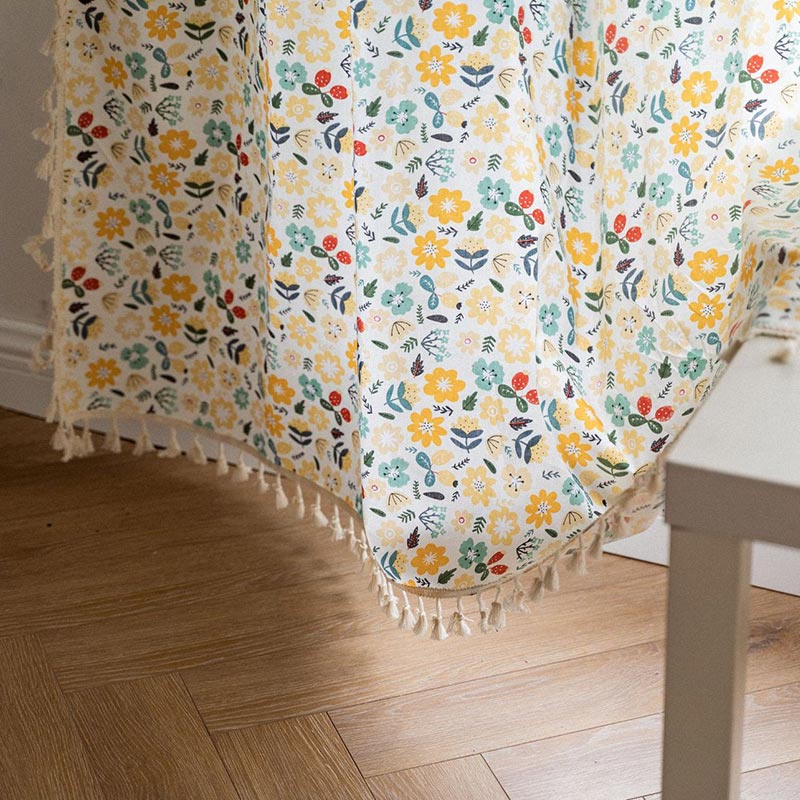 Yellow Flower Tassel Light Filtering Curtain