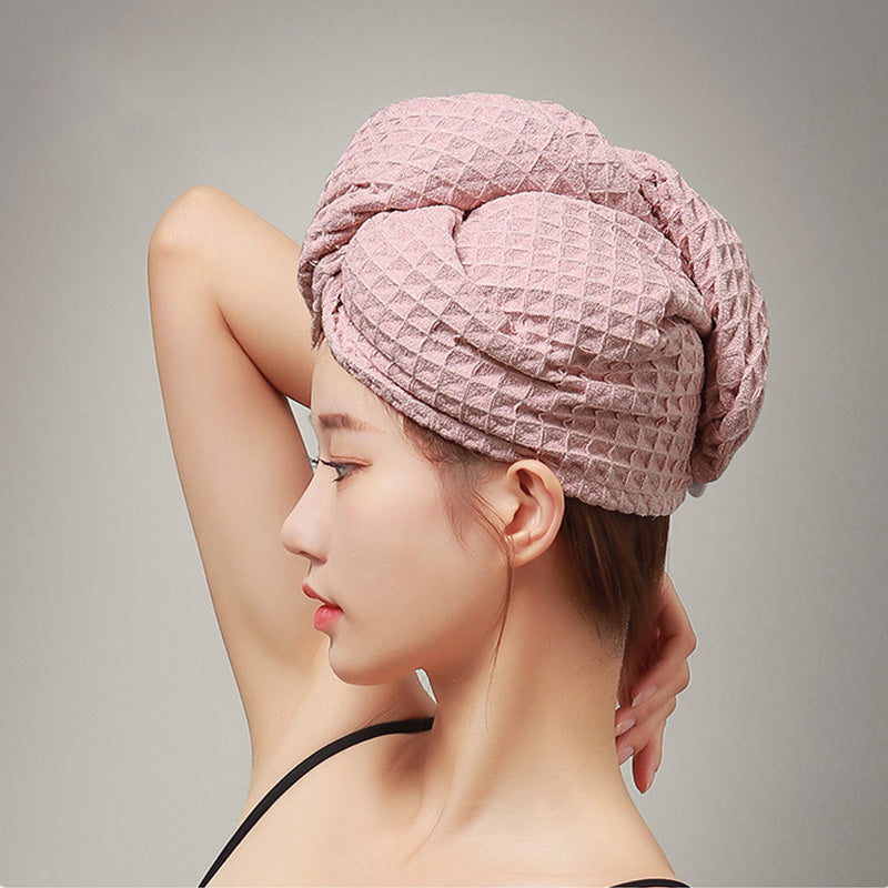 Waffle Weave Button Hair Drying Towel