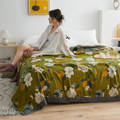 Ownkoti Olive Flower Printed Cotton Quilt