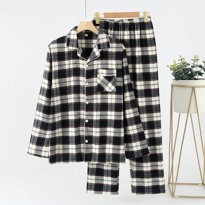 Classic Lattice Cotton Lapel Nightwear Set