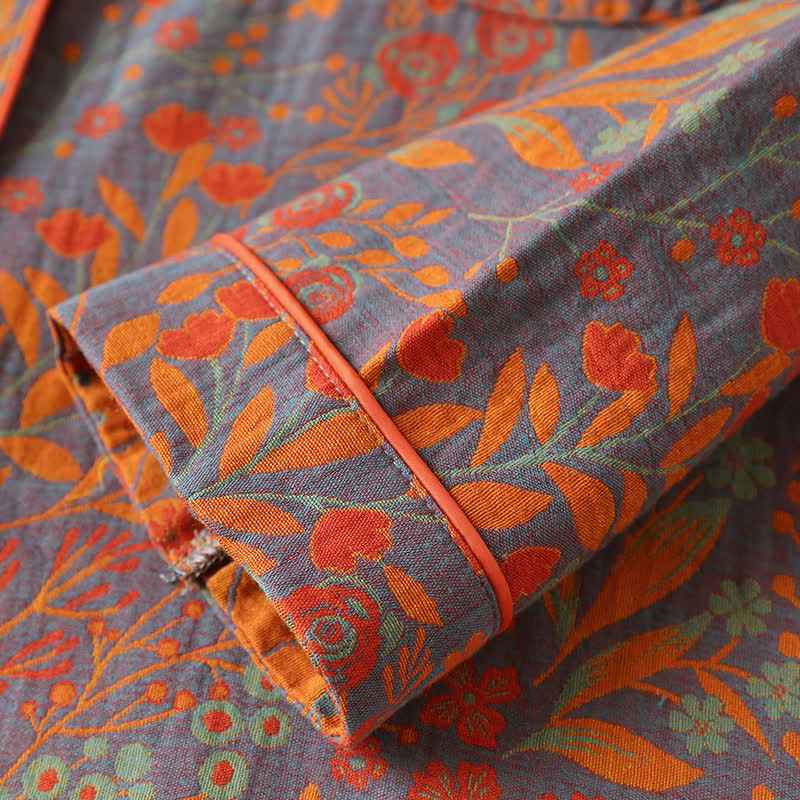 Vintage Leaf Cotton Lapel Loungewear Set - image 8