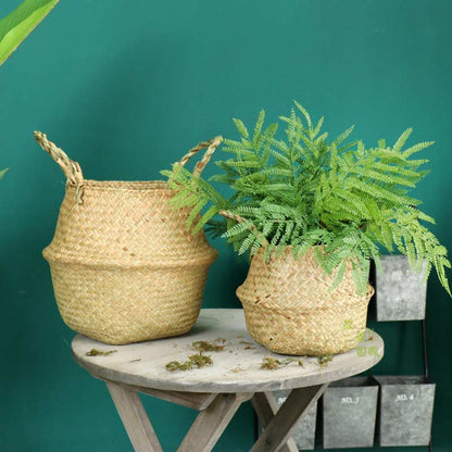 Ownkoti Woven Seagrass Belly Basket Storage Plant Pot Basket (2PCS)