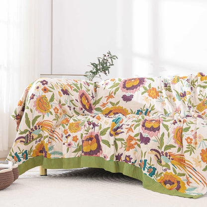 Breathable Floral Cotton Gauze Reversible Quilt