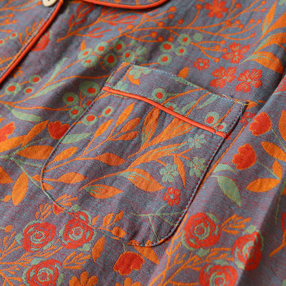 Vintage Leaf Cotton Lapel Loungewear Set - image 3