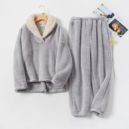 Ownkoti Simple V-Neck Warm Winter Loungewear Set