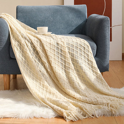 Ownkoti Knitted Prismatic Pattern Blanket with Tassels