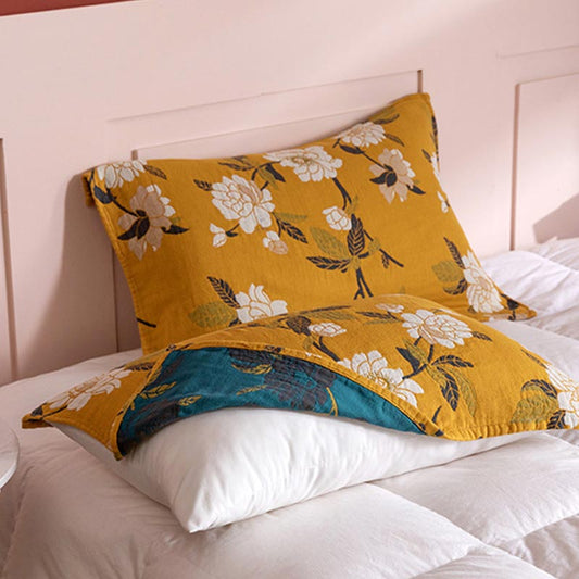 Yellow Flower Cotton Gauze Pillow Towel (2PCS)